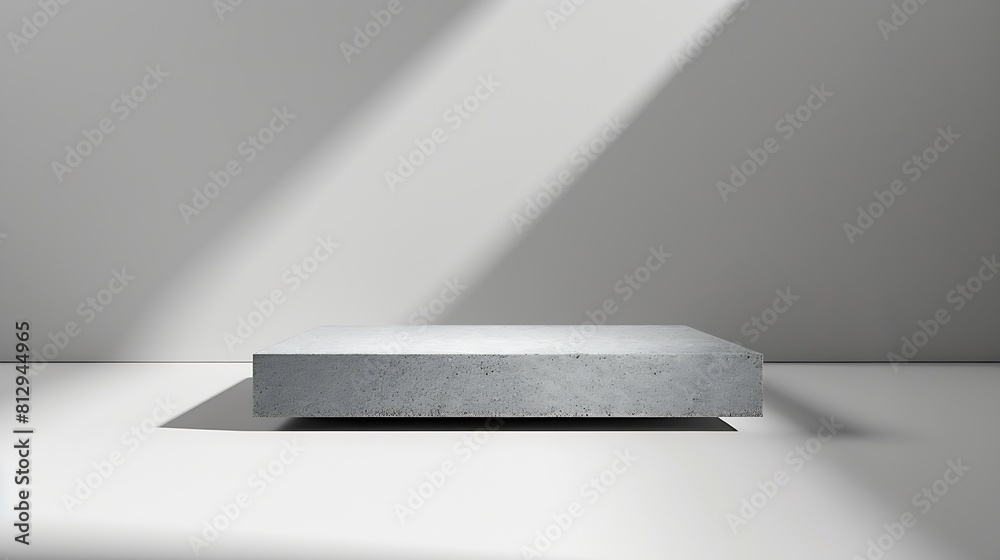 Monochrome gray template for mockup banner Flat granite pedestal on light gray background Stone stand for natural design concept Horizontal image center composition hard light front vi : Generative AI Monochrome gray template for mockup banner Flat granite pedestal on light gray background Stone stand for natural design concept Horizontal image center composition hard light front vi : Generative AI