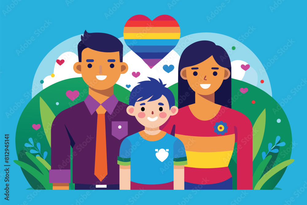 Illustration of a customizable semi flat LGBT family of three standing side by side, Lgbt family Customizable Semi Flat Illustration Illustration of a customizable semi flat LGBT family of three standing side by side, Lgbt family Customizable Semi Flat Illustration