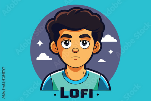 Cartoon character depicting a man with a serious expression on his face, Lo-fi concept Customizable Cartoon Illustration