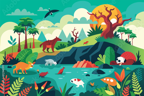 Animals in a Jungle  Loss of biodiversity Customizable Flat Illustration