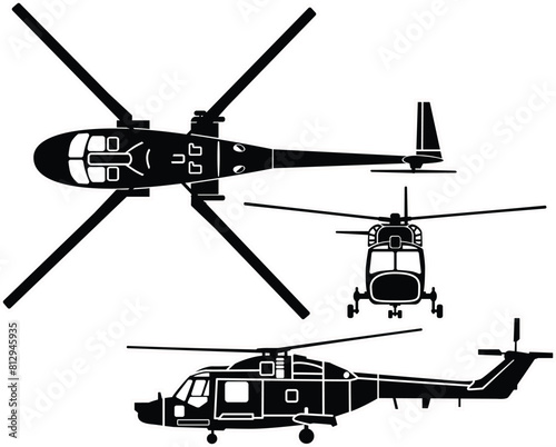 Military transport helicopter vector design with cut outline 