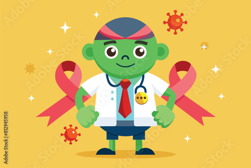 A lymphoma customizable cartoon character wearing a red ribbon around its neck, Lymphoma Customizable Cartoon Illustration
