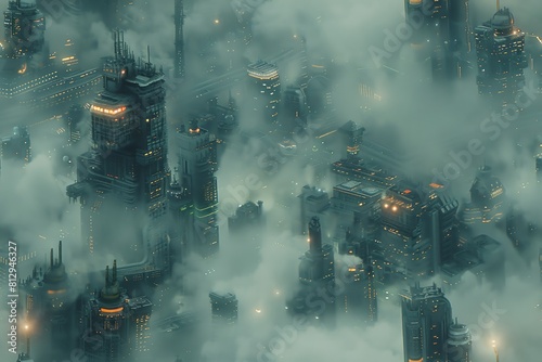 Visualize a cyberpunk world filled with sleek skyscrapers #812946327