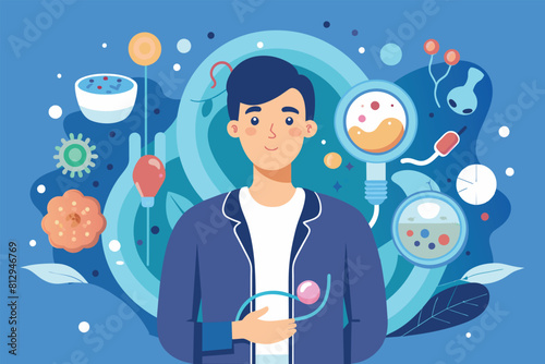 A man standing against a solid blue background, Man infertility Customizable Semi Flat Illustration