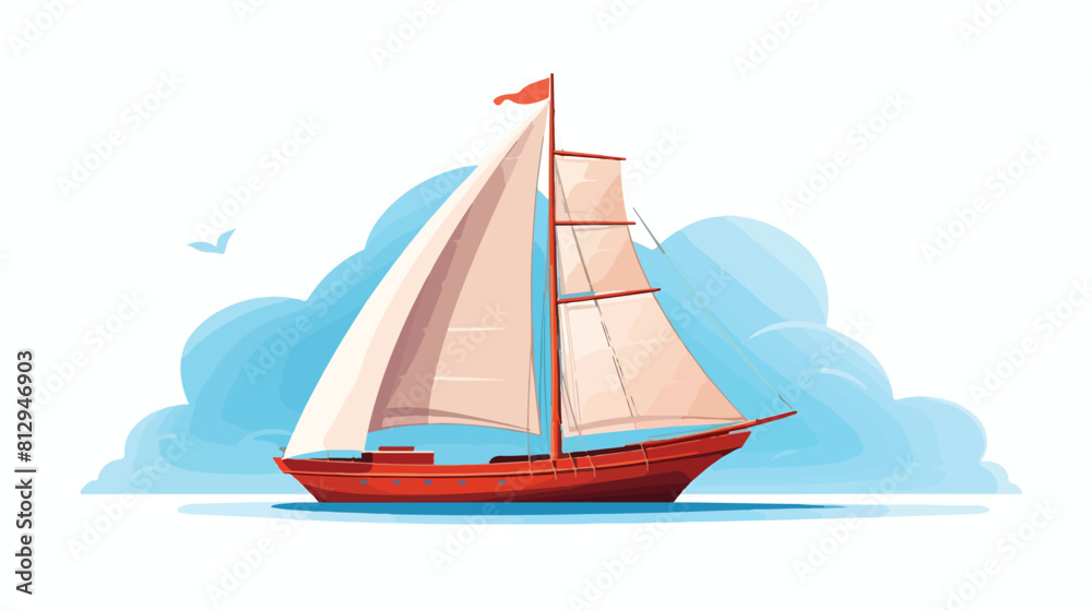 Little sailing ship boat sailboat flat style cartoo
