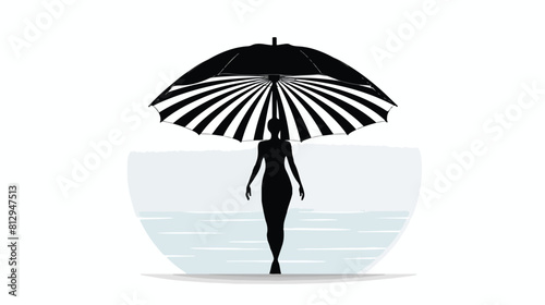 Logo template with beach umbrella and woman standin photo