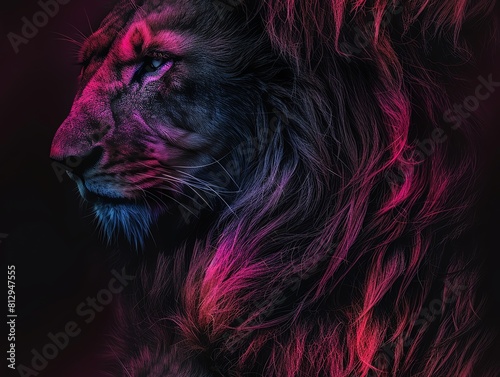 Capture the intense gaze of a lion  symbolizing financial dominance  rendered in photorealistic detail with a mix of bold colors and subtle gradients