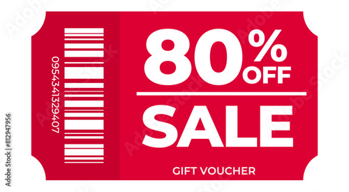 Red discount label, discount price tag, Gift voucher 80% off, Ticket sale