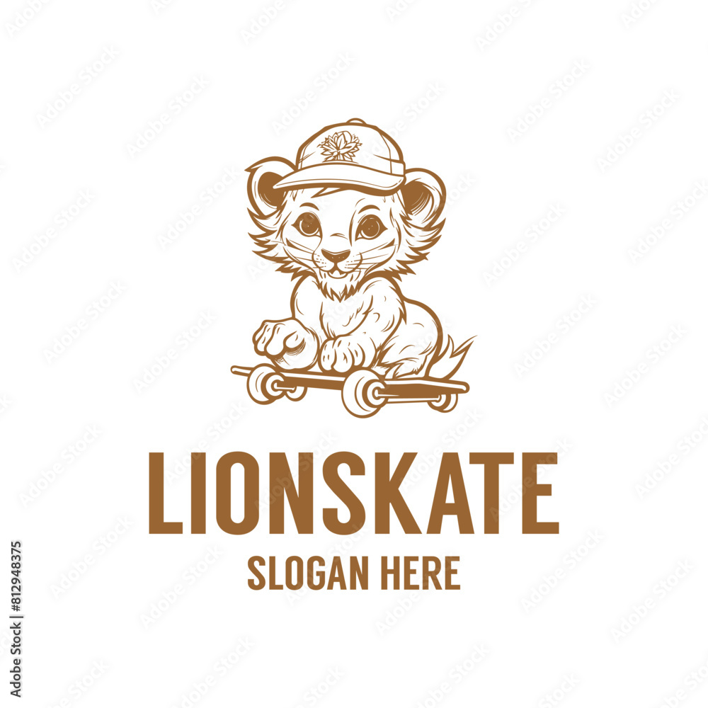 Lion skate, esport mascot logo vector illustration