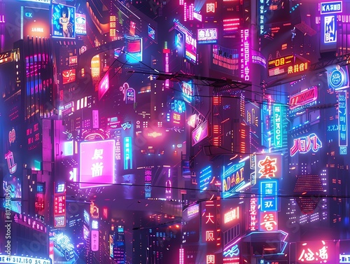 Design a mind-bending cyberpunk metropolis teeming with neon lights