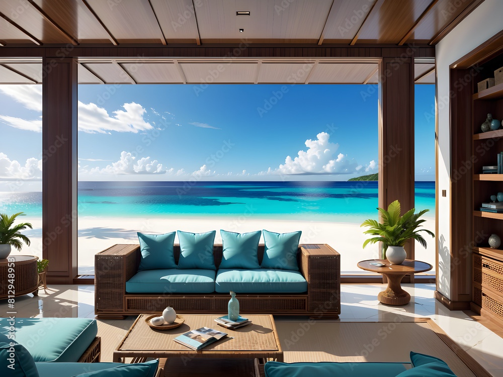 Fototapeta premium Ocean villa style interior design
