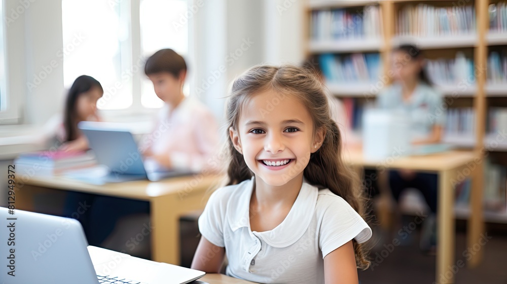 modern kids education with laptop in primary class, modern kids education with laptop in primary class,