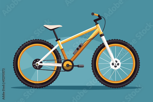 A customizable semi-flat illustration of a yellow mountain bike against a bright blue backdrop, Mountain bike Customizable Semi Flat Illustration