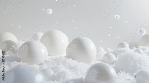 Cosmetic background for Christmas and winter holiday White podium christmas balls and snow on white background : Generative AI
