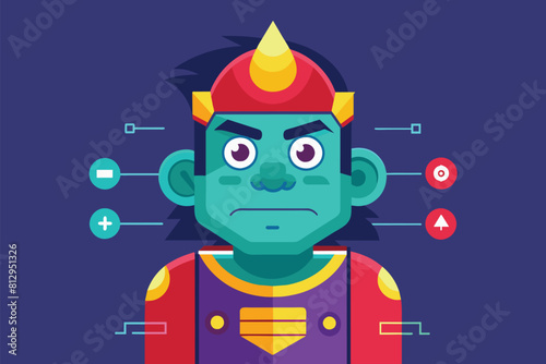 A cartoon character is surrounded by a wide variety of different objects in a busy and colorful scene, Oh no Customizable Disproportionate Illustration