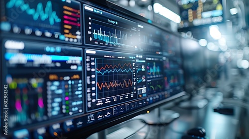 Wallpaper Mural Hyperrealistic screen showing real-time healthcare statistics, including detailed graphs of respiratory rates and pulse readings, with clear visuals and deep color accuracy. Torontodigital.ca