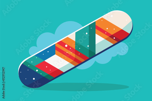 A skateboard flies through the air against a clear sky, showcasing an impressive leap, Para snowboard Customizable Semi Flat Illustration