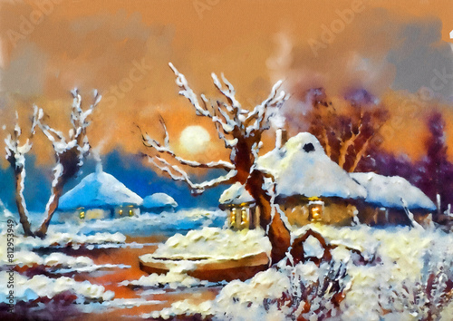 Watercolor paintings rural landscape, fine art, artwork, 
