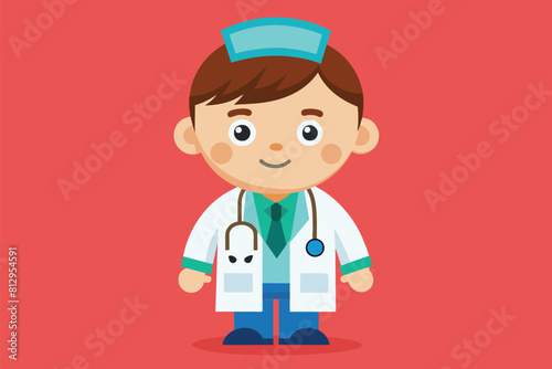 A cartoon character of a doctor wearing a white coat and a stethoscope around his neck, Pediatrician Customizable Cartoon Illustration