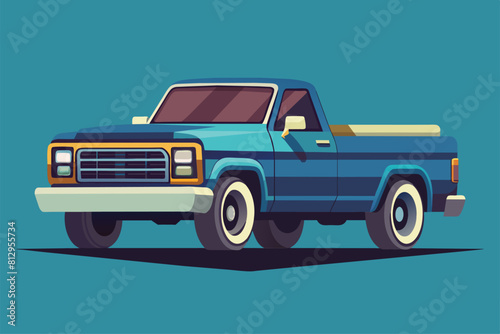 A blue pick up truck with a yellow top parked on a road, Pick up truck Customizable Semi Flat Illustration