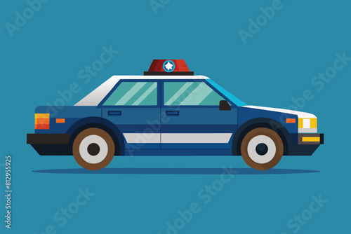 A blue police car with a red and white top parked on the street, Police car Customizable Flat Illustration