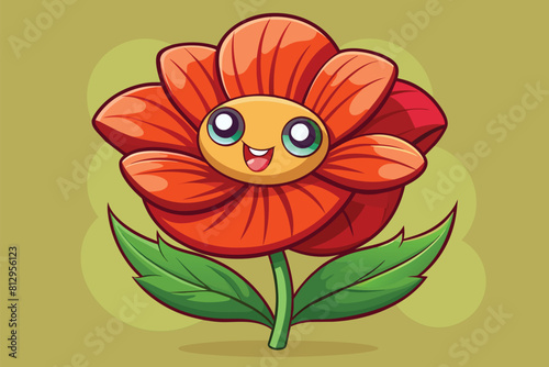 A playful cartoon poppy flower with eyes, set against a vibrant green backdrop, Poppy flower Customizable Cartoon Illustration