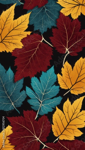 Autumn leaves seamless pattern on a black background. Vector illustration.