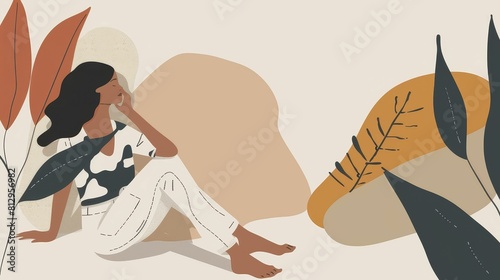 A minimalist illustration showcasing a person resting after a workout, with abstract patterns symbolizing relaxation