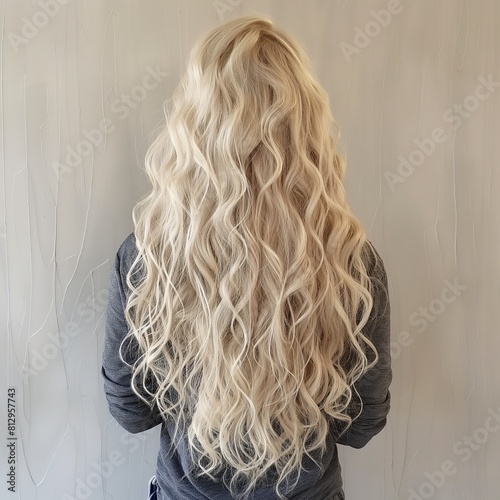El encantador cabello largo de una mujer rubia, visto por detrás