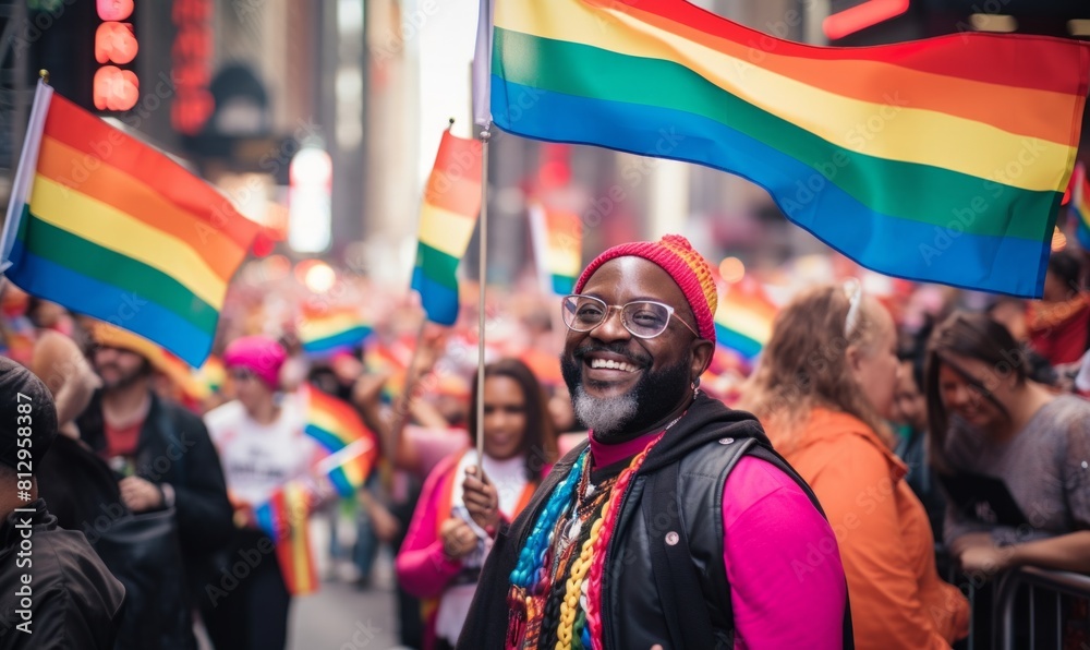 An exuberant crowd of diverse individuals at a Pride event, celebrating LGBTQ+ rights and unity with colorful flagsuse in LGBTQ+ awareness campaigns, social justice platforms, Pride Month promotions, An exuberant crowd of diverse individuals at a Pride event, celebrating LGBTQ+ rights and unity with colorful flagsuse in LGBTQ+ awareness campaigns, social justice platforms, Pride Month promotions,