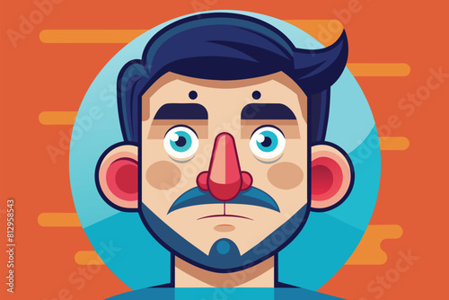 A man with a mustache and a nose ring, Rhinoplasty Customizable Cartoon Illustration