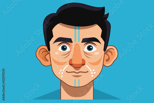 A mans face with detailed lines drawn on it, possibly for the purpose of illustrating a rhinoplasty procedure, Rhinoplasty Customizable Disproportionate Illustration