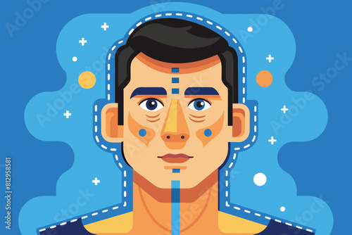 Illustration of a mans face with customizable lines representing rhinoplasty surgery, Rhinoplasty Customizable Semi Flat Illustration