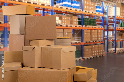 Warehouse with boxes. Logis...