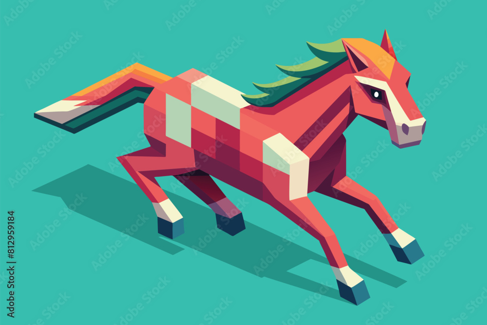 Customizable isometric illustration of a low polygonal horse running, Running horse Customizable Isometric Illustration Customizable isometric illustration of a low polygonal horse running, Running horse Customizable Isometric Illustration