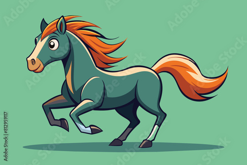 A cartoon horse with orange hair is running in this colorful illustration, Running horse Customizable Cartoon Illustration