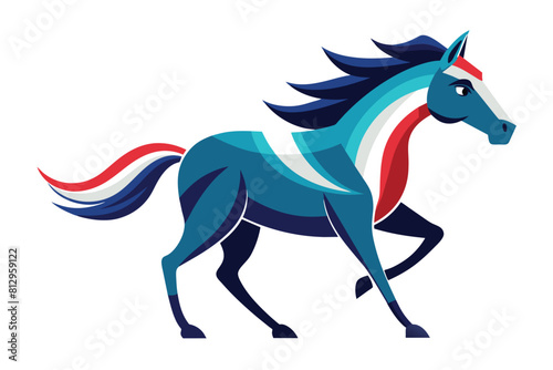 A horse with a stunning red  white  and blue mane galloping gracefully  Running horse Customizable Disproportionate Illustration