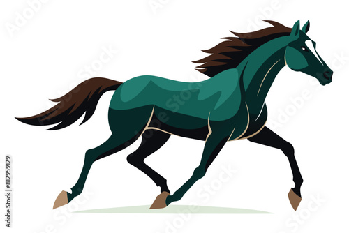 A green horse running energetically on a plain white background  Running horse Customizable Disproportionate Illustration