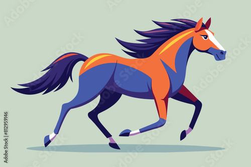 Cartoon horse in motion, galloping across a gray backdrop, Running horse Customizable Flat Illustration