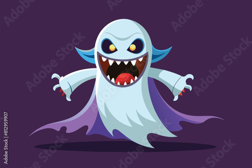 A scary cartoon character with a disproportionately large mouth and teeth, Scary ghost Customizable Disproportionate Illustration