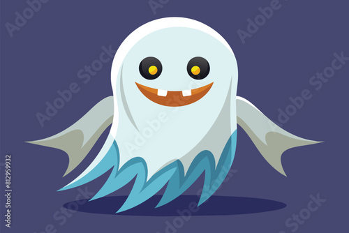 A scary white ghost with bright orange eyes and a black nose, Scary ghost Customizable Flat Illustration