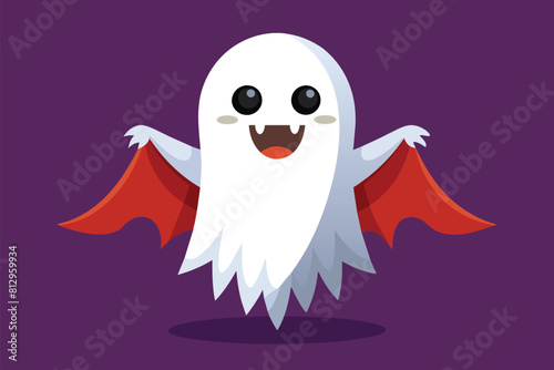 A spooky cartoon ghost wearing a red cape, Scary ghost Customizable Flat Illustration