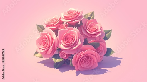 Clay style  bouquet of roses  Valentine s Day  love  marriage  anniversary  surface with clay texture and texture  soft lighting  3D icon clay rendering  pastel colors  pastel background  strong color