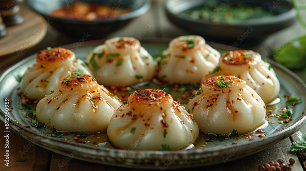 Appetising khinkali on a plate. Appetising khinkali on a plate.