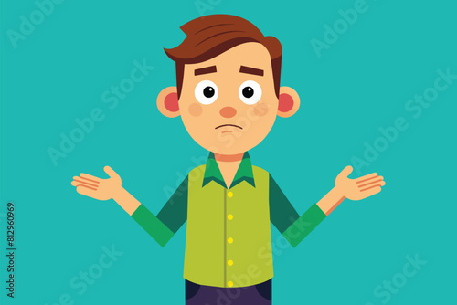 A man standing with his hands out in front of him in a shrug gesture, Shrug Customizable Flat Illustration