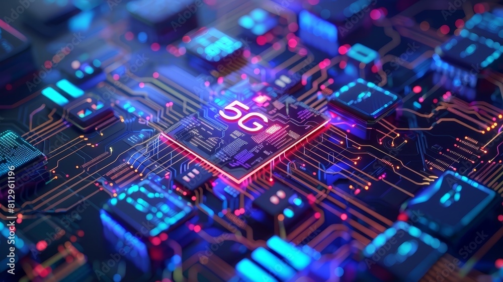 5G network flat design front view ultra-fast internet theme 3D render Monochromatic Color Scheme