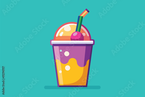 A cherry sits atop a drink with a straw. Customize your slush with this fun and fruity accessory, Slush Customizable Flat Illustration