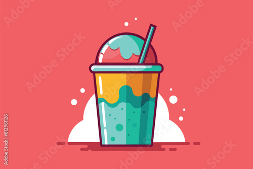 A customizable slush drink in vibrant colors with a straw, Slush Customizable Flat Illustration