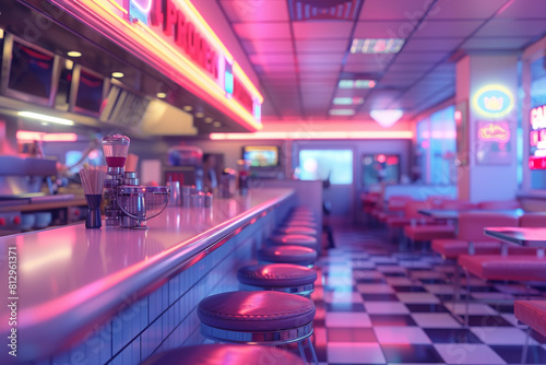 247 diner serving latenight customers  side view  Allnight service  digital binary as object  colored pastel
