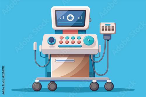 A medical machine with a monitor on top, used for monitoring patients health in a clinical setting, Sonography Customizable Semi Flat Illustration